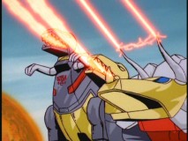 The Dinobots use their handy laser beams to protect the meteorite from Megatron, but it isn't long before their allegiance is swayed.