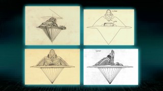 Sketches of Barnard Hughes' grid persona Dumont are among the hundreds that populate the Design gallery.