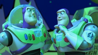 Buzz Lightyear is humbled by the sight of many figures who look exactly like him.