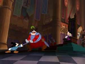 The real prince stands up to captain of the guard Pete in Disney's enjoyable 1990 Mickey Mouse featurette "The Prince and the Pauper."