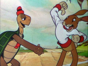 Toby Tortoise becomes the very first victim of the classic handshake fakeout.