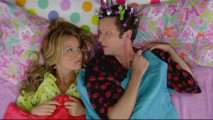 An eyebrow-less Marc (Michael Urie) perks up when Amanda (Becki Newton) spills a deep, dark secret during their slumber party on "Mode After Hours."