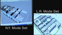 "Come Home to New York City" offers a visual comparison between the original Los Angeles set for Mode and the modified New York set.
