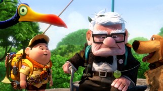 The four unlikely travelers of Pixar's "Up" reunite and pause for a moment.