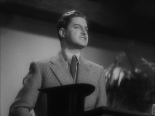 On the run, Richard Hannay (Robert Donat) delivers an impassioned impromptu crowd-rallying speech about nothing and everything.