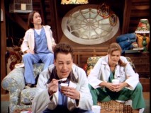 Tommy, Harry, and Sally are worn out by their day of doctoring in "Selfish Dick."