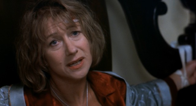 Bound to the bed but not gagged at the moment, Mrs. Tingle (Helen Mirren) uses her guile to try to turn her captors against one another.