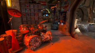 "It Ain't Easy Being Green" offers looks at the practically-built Turtles' underground lair.