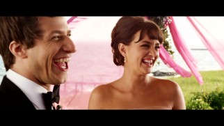 Andy Samberg and Leighton Meester crack up at the altar in the gag reel.