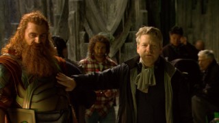 Shakespearean filmmaker Kenneth Branagh reveals himself to be a hands-on director, as he touches Volstagg (Ray Stevenson) in "From Asgard to Earth."