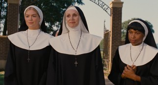 Kate Upton, Jane Lynch, and Jennifer Hudson portray three of the nuns in place at the Stooges' childhood home, the Sisters of Mercy Orphanage.