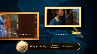 The DVD's main menu, like the Blu-ray's but without the extras, conveys the film's motif of globe-trotting adventures.