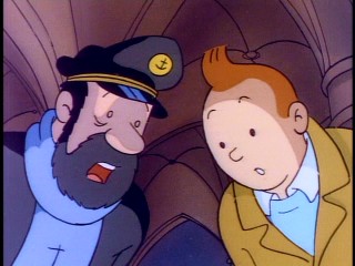 Haddock and Tintin search for Red Rackham's Treasure at the bottom of the deep blue sea, sea, sea.