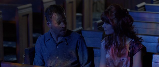 Bathed in the blue light of a church's stained glass window, Charlie (Stephen Dorff) and Florence (Michelle Monaghan) get serious and talk about God and stuff.