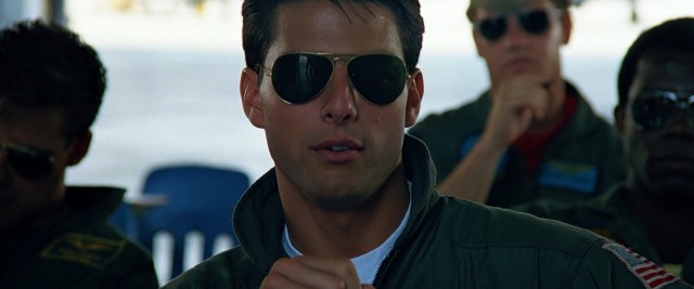 The moment that sunglasses became cool: when Maverick (Tom Cruise) wears them in "Top Gun."