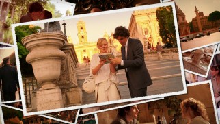 Alison Pill gets directions from Flavio Parenti in the menu's video postcard collage.