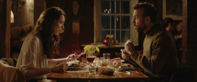 Hannah (Rebecca Hall) and Andrew (Jason Sudeikis) get a taste of small town Maine life on a Saturday night dinner outing.