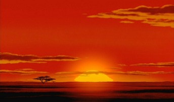 The sun rises over the African Savannah at the beginning of Disney's beloved animated classic "The Lion King."