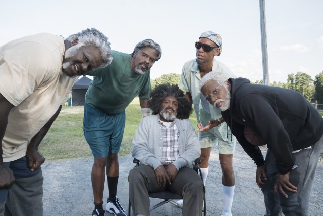 The aged, infirm, reunited Harlem Money (Shaquille O'Neal, Chris Webber, Nate Robinson, Reggie Miller, and Kyrie Irving) do not fill opponents with fear in "Uncle Drew."