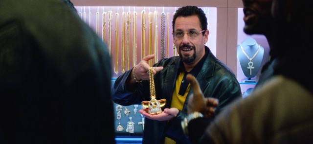 Howard (Adam Sandler) tries to interest Kevin Garnett in a diamond-encrusted Furby.