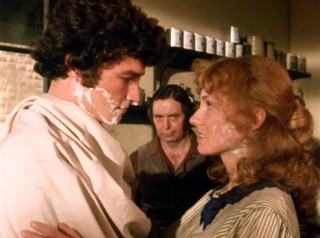 Charles (Peter Cousens) and Susan (Cathrine Lynch) are happy to reunite, but her father the barber (Frank Gallacher) seems less than enthused.