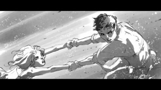 Adam and Eden run in a deleted forest sequence's storyboards.
