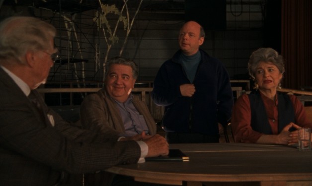Professor Serebryakov (George Gaynes) surprises and upsets Waffles (Jerry Mayer), Vanya (Wallace Shawn), and Maman (Lynn Cohen) with his plan to sell their country estate.