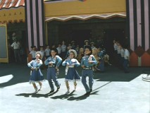 Color footage of the Mouseketeers rehearsing for their debut performance at the opening of Disneyland.