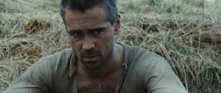 Hardened Russian criminal Valka (Colin Farrell) defends his chest tattooes of Stalin and Lenin in response to teasing.