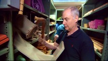 Ben Burtt, the film's sound designer and WALL-E's voice, tries out some of the items in Disney's preserved collection of sound-making cartoon props
