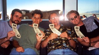 In "The Pixar Story", four of the studio's leading filmmakers (Joe Ranft, Pete Docter, John Lasseter and Andrew Stanton) proudly display their checked luggage tags on a mid-'90s flight to Disney.