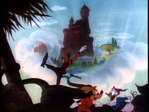 Thanks to a magic beanstalk, Goofy, Mickey, and Donald are closer than ever to the palace in the clouds.