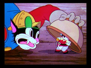 Captain Cat's eye patch flaps up while he uncovers the rotund one of the "Three Blind Mouseketeers."