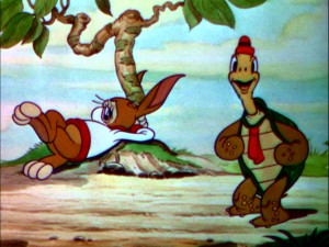 Toby Tortoise is quite pleased to creep past Max Hare, but we learn the latter is a light sleeper in "The Tortoise and the Hare."