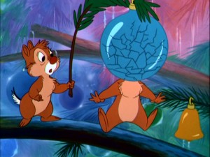 Dale's excitement over a Christmas ornament creates a brief setback for Chip inside "Pluto's Christmas Tree."