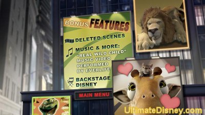 The Wild DVD Bonus Features Menu