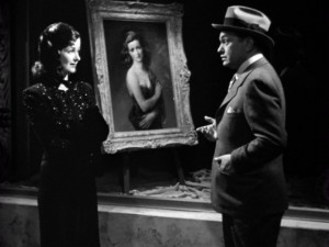 Professor Richard Wanley (Edward G. Robinson) is amazed to meet Alice Reed (Joan Bennett), the Woman in the Window in the film of the same name.