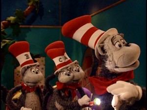 The Cat in the Hat teaches the Little Cats about the severe storm blackout fun that can be had with a flashlight and shadow hand puppets.