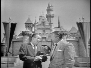 Walt Disney and Art Linkletter appear in front of Sleeping Beauty Castle (before it was called that) at the start of the long-thought-lost television special "Disneyland '59."