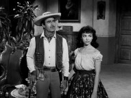 Pre-"West Side Story" Rita Moreno stands by her Cuchillo (Gilbert Roland) as waitress Chulita in the two hour-long "Zorro" anthology episodes presented as bonus features.