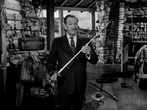 Walt Disney tries his hand at the sword as he introduces the second of two hour-long  "Zorro" adventures found on the Season Two DVD.