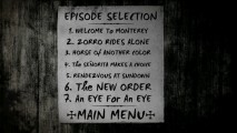 The episode selection menu screen is designed with a "notice nailed to the wall" theme.