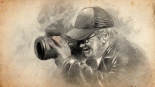 The bonus Blu-ray disc's menu gives us artistic renderings of behind-the-scenes action, like this lovely drawing of Steven Spielberg at work.
