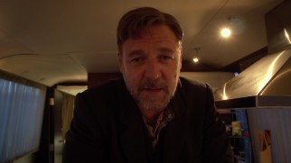 Russell Crowe addresses the camera from close distance in "The Making of 'The Water Diviner.'"