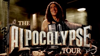 "Weird Al" Yankovic strikes a demented pose for his Alpocalypse Tour title logo shot.