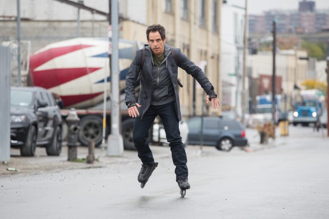 New York documentarian Josh (Ben Stiller) roller blades to his father-in-law's tribute in "While We're Young."