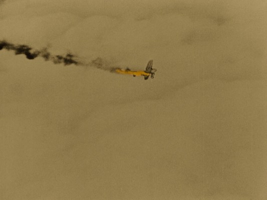 Included in Paramount's restoration efforts was the addition of orange flame trails meant to reproduce the look of the Handschiegl color process.