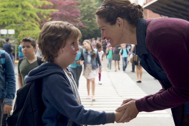 After home schooling him for years, Isabel Pullman (Julia Roberts) brings her facially deformed son Auggie (Jacob Tremblay) to the fifth grade in "Wonder."