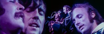 The screen is divided into thirds for much of Crosby, Stills & Nash's performance of "Suite: Judy Blue Eyes."