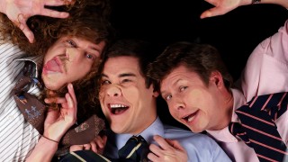 The Workaholics Blu-ray menu offers many mature smushed face pictures of the guys like this one.